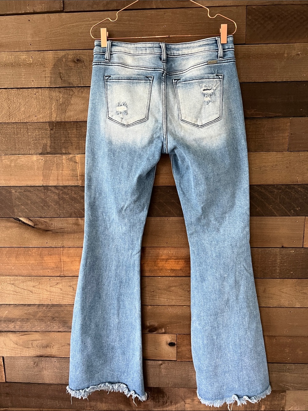 KanCan Women's Mid Rise Super Flare Distressed Jeans in Lightwash Blue Size 29T - Picture 5 of 9